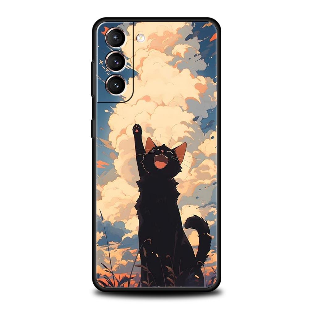 

Cat Van Gogh Starry Sky Phone Case For Samsung Galaxy S26 Ultra S25 Plus S24 FE S23 S22 5G S21 S20 Cover Black Soft S22 Ultra 5G