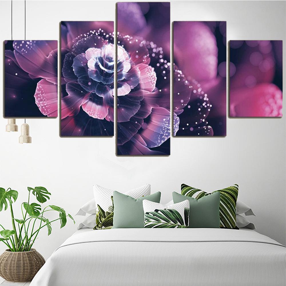 5 Pieces Wall Art Canvas Painting Purple Flower Poster Modern Living Room Bedroom For Modular Pictures Decoration Home