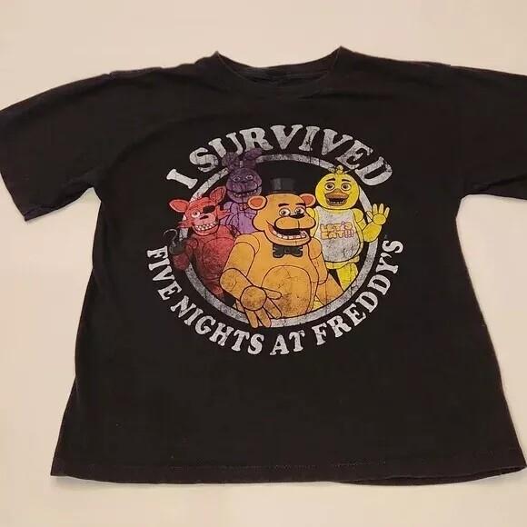 Five Nights At Freddy’s Ретро Графика Черная Футболка с Коротким Рукавом Унисекс Репринт Футболка Унисекс XXXL