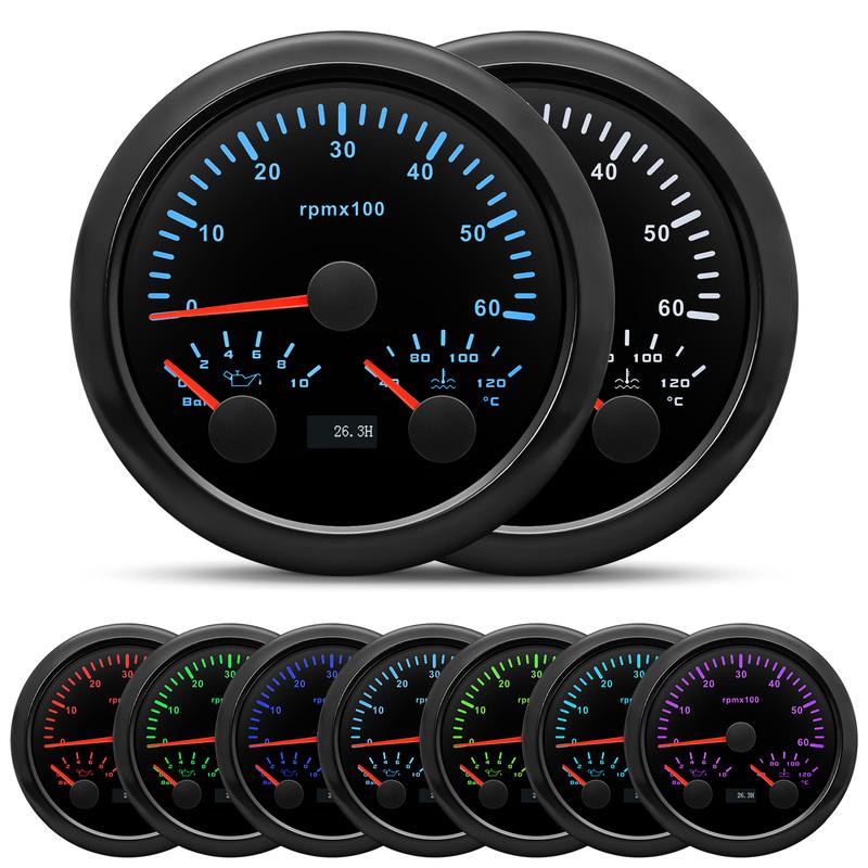 ZMFJH 3000~8000RPM 85MM Tachometer+Oil Pressure+Water Temp Gauge with Sensor 7 Color Light MultiMeter 0~10Bar for Car Boat 9-32V