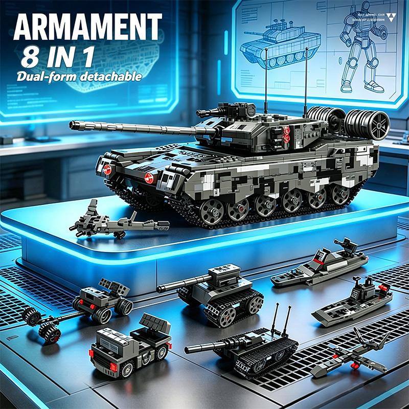 DIY Assembly Main Battle Tank Building Blocks Toy Set Multi Form Deformation Military Bricks For Kids