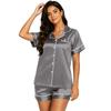 Set Pigiama da Donna in Raso a Maniche Corte con Camicia Bottonata e Pantaloncini a Vita Elastica Morbido Leggero per il Tempo Libero e il Sonno S-XXXXL