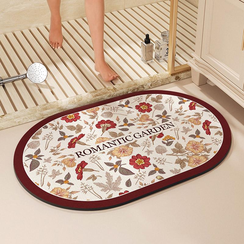 Flower Print Bath Mat Bathroom Super Absorbent Foot Mats Non-Slip Quick Dry Shower Pad Toilet Carpet Doormat Washable