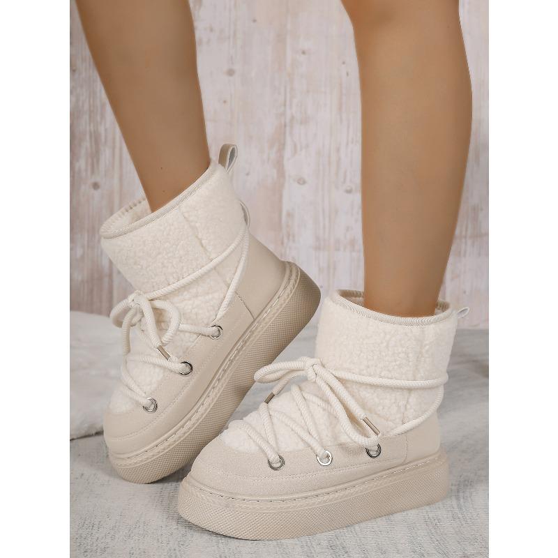 2025 New Arrival Plus Size Fashionable Warm Thick-Sole Slip-On Women's Snow Boots with Front Lace-Up