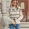 Winter New Ethnic Style Pattern Turtleneck Pullover Sweater Fresh Sweet Pastoral Style Sweater for Women