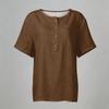 Women Henley Button Neck Short Sleeve Cotton Linen Shirt with Chest Pocket Loose Fit Casual Top for Daily Office Wear