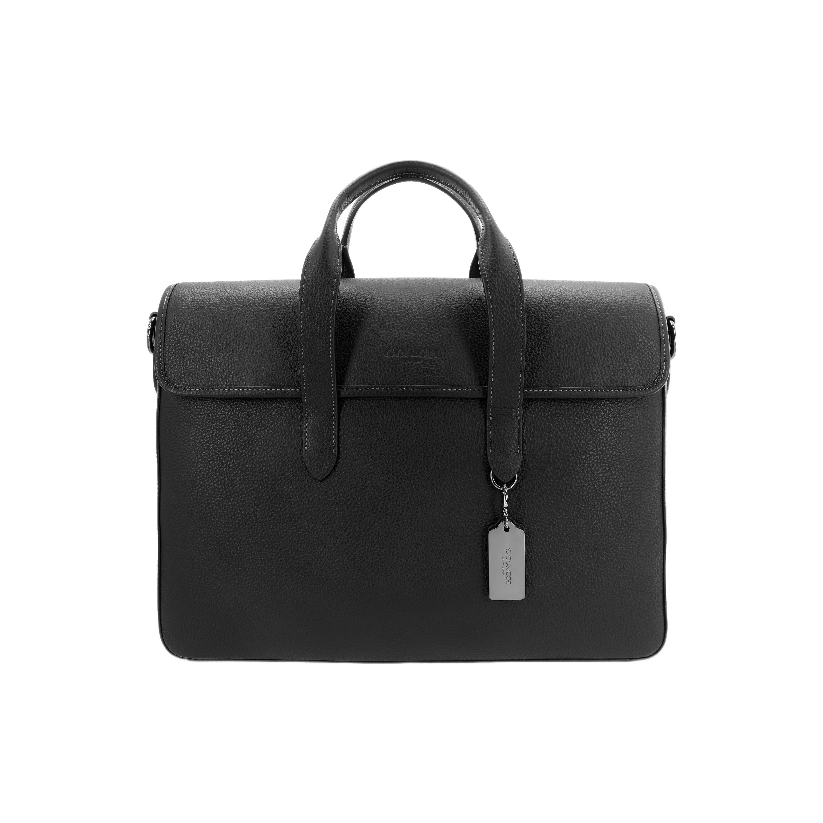 

Coach Sullivan 39 Magnetic Closure Detachable Shoulder Strap Leather Document Briefcase Tote Crossbody Bag Large Men bags Black C9875-QBBK Basic Set (Bag+Dust Bag)