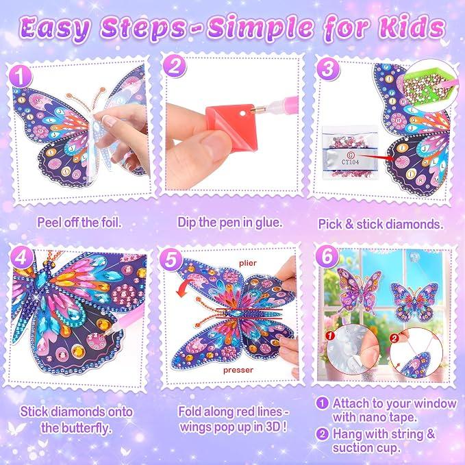 Diamond Painting Kit for Kids Butterfly Suncatcher Window Gem Art and Craft