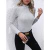 Solid Color Faux Neck Ribbed T-Shirt, Elegant Long Sleeve Slim Fit Hundred Tops for Women