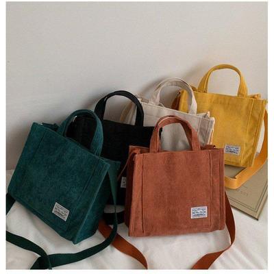 2025 Korean Style Women's Corduroy Canvas Crossbody Shoulder Bag - Small Square Design
