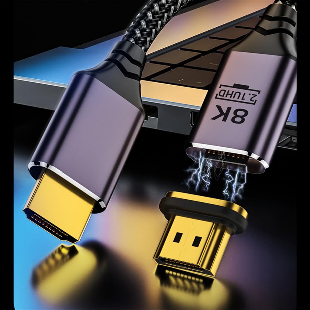 xiwai Magnetic 8K HDMI Male to Male Video Aluminum Shell for Laptops and HDTVs 2.1 Type-A Cable, 6.6ft, Braided,