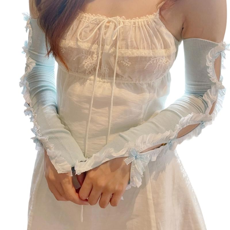 Breathable Cotton Lace Bows Arm Sleeves Elastic Gloves Comfortable Costume Accessory For Office Outdoor Activities
