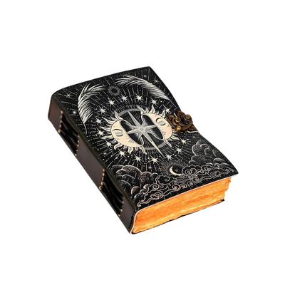 Leather Handcrafted Journal Diary Artifacts Sun Moon Printed Office and Personal Use Artist Unruled Sketchbook Writing Diary With C-Lock Brass