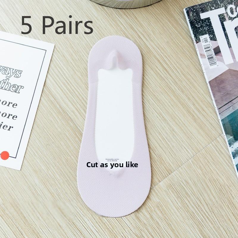 5 Pairs of Women's Summer Thin Ice Silk Sweat Absorption Shallow Mouth Invisible Short Boat Socks