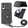 For Samsung Galaxy S25 Edge PU Leather Phone Back Cover with Zipper Card Holder and Long Strap