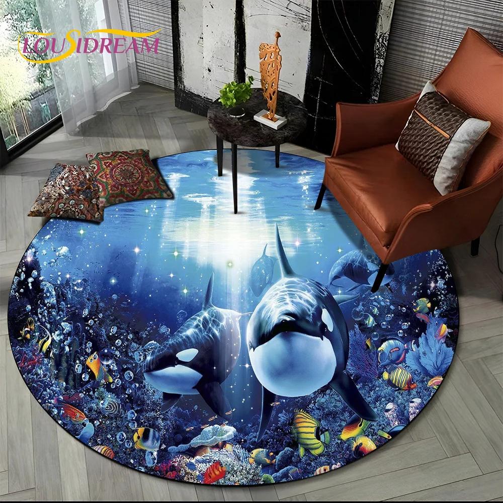 Underwater World Dream Seabed Fish Cartoon Round Carpet Rug for Living Room Bedroom Kids Decor,Pet Area Rug Non-slip Floor Mat
