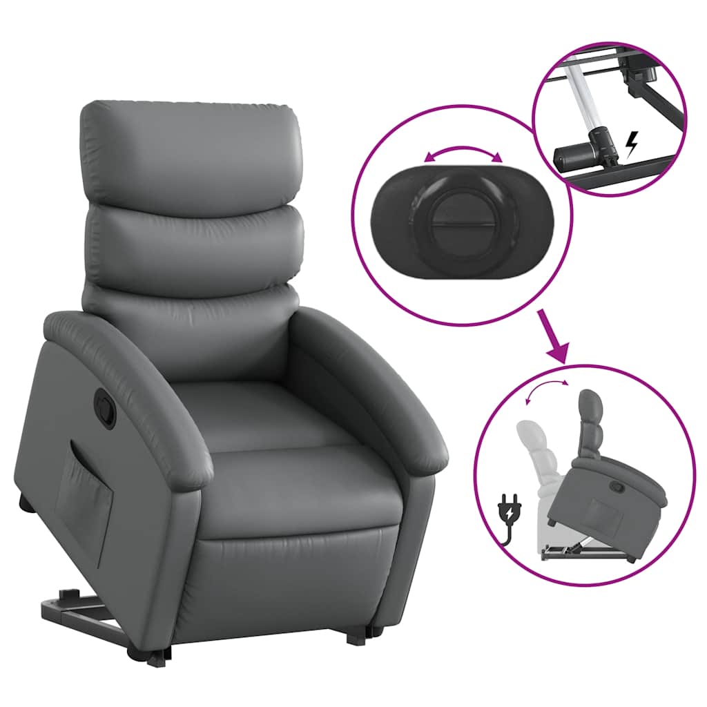 Recliner with Rising Aid Grey Faux Leather