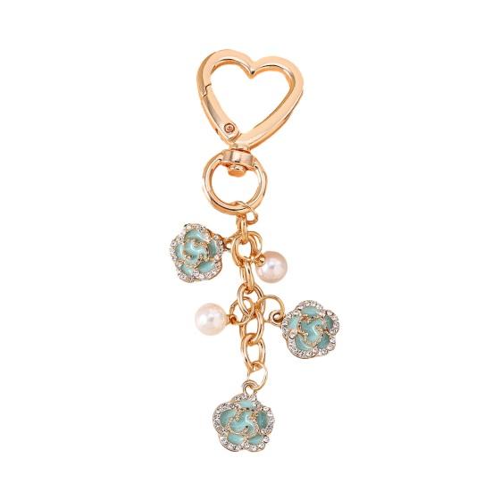 Keychain Pendant Rhinestones Inlaid Flower Imitation Pearls Charm Key Chain Zinc Alloy Key Ring Backpack Accessory