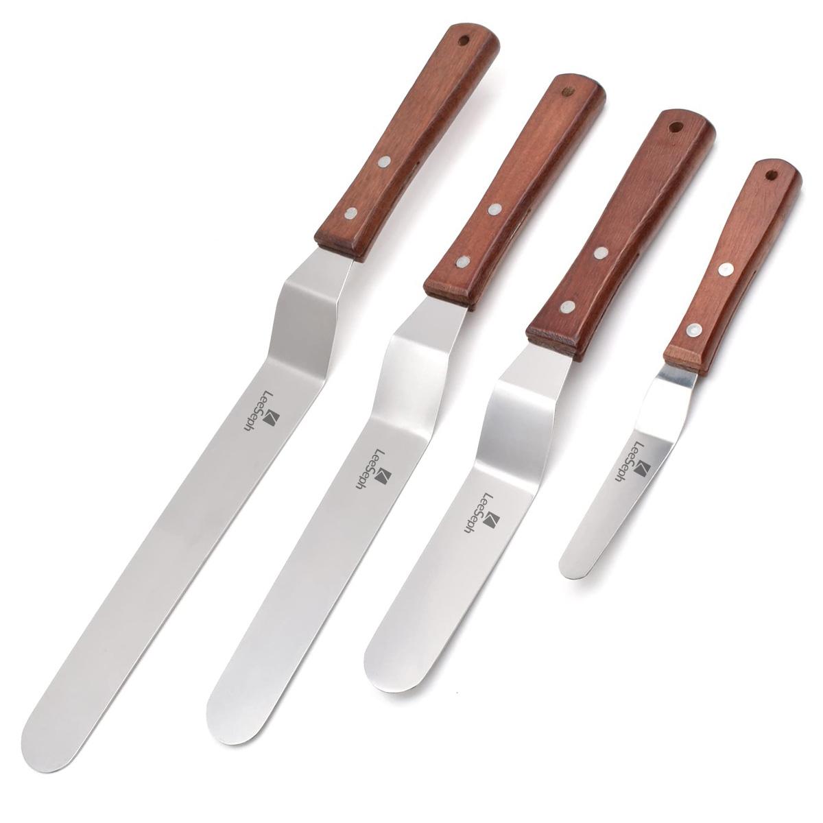 4pcs Icing Spatula, 4/6/8/10 inch Stainless Steel Offset Cake Spatula with Wood Handle, Multi-purpose Spreader Cake Spatula