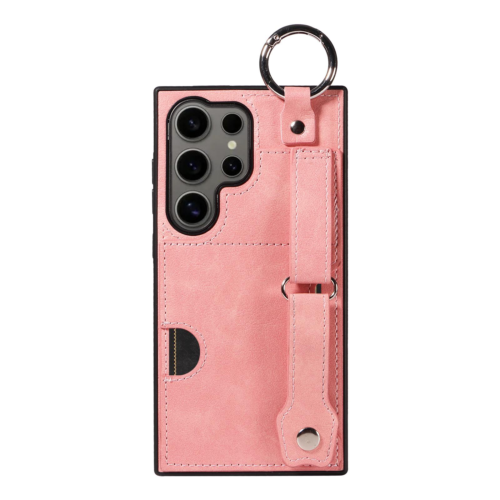 

Чехол для телефона из искусственной кожи с отделениями для карт, кошельком, пряжкой, ремешком на палец, для Samsung Galaxy S22, S23, S24, A05, A12, A13, A14, A15, A52, A72, A22, A24... Samsung Galaxy S24 розовый