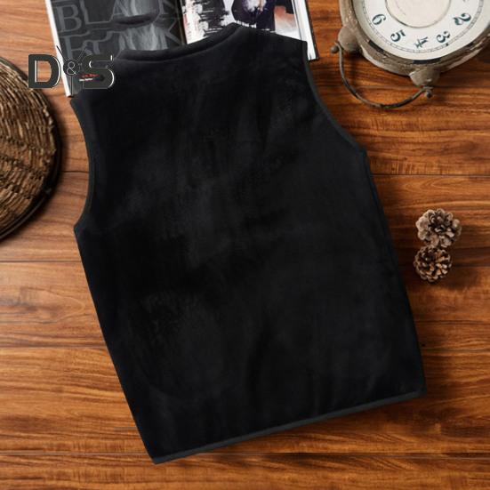 Men Vest Coat V-Neck Sleeveless Solid Color Velvet Lined Vest Coat with Pockets Zipper Closure Thickened Warm Bottoming Waistcoat