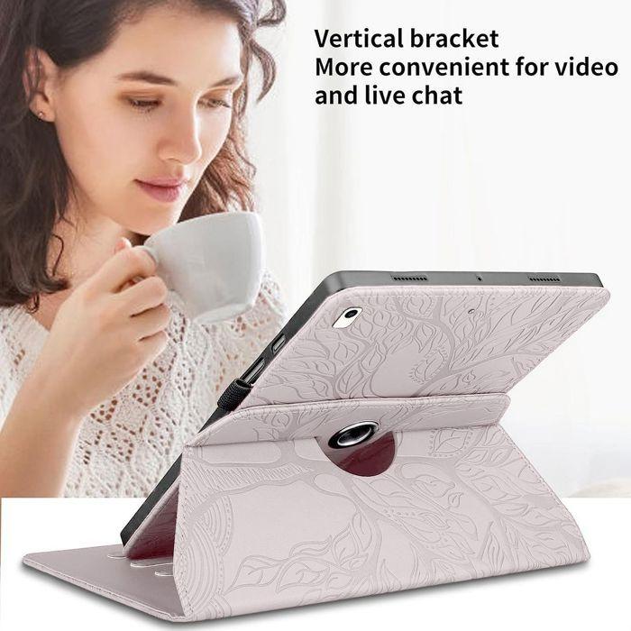 Coque + Verre Trempé pour iPad 10,2 Pouces (2019/2020/2021) Anti-Rayures Rotatif Effet Cuir Rose
