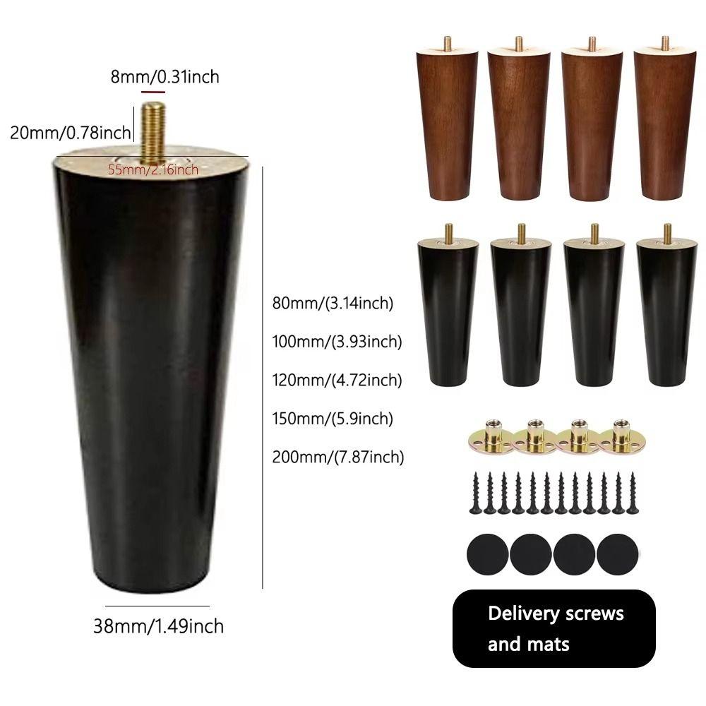 8/10/12/15/20cm New Solid Wood Furniture Legs Conical with Iron Sheet Chair Replacement Feet Universal Sofa Legs