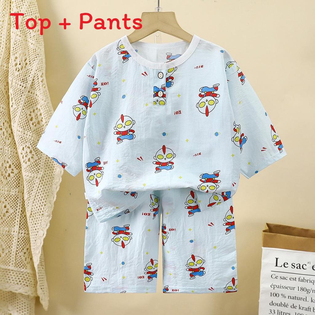 Childrens Cartoon Cotton Pajama Set With Breathable Fabric For Toddler Comfort