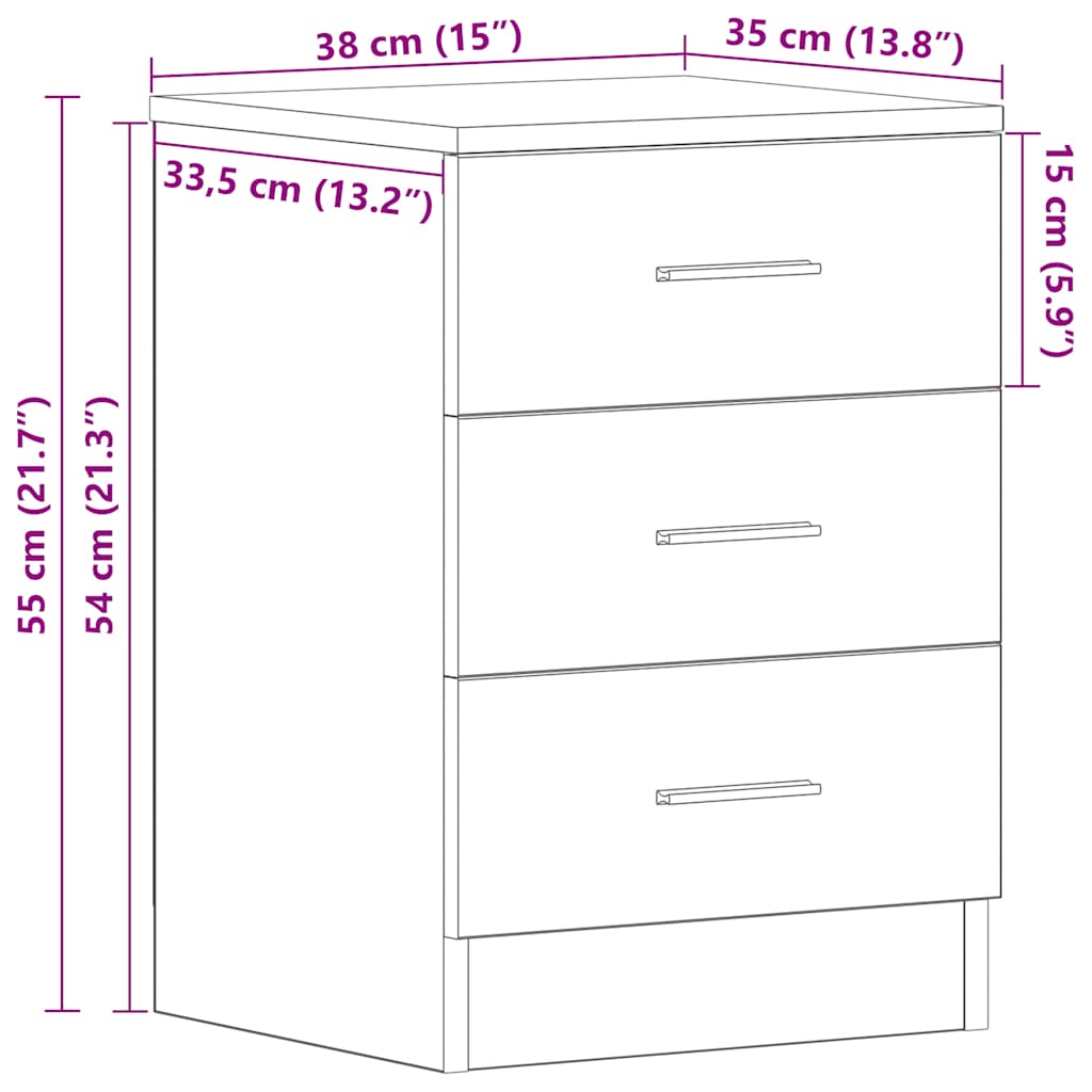 Nightstand Concrete Gray 38 X 35 X 56 Cm Particleboard