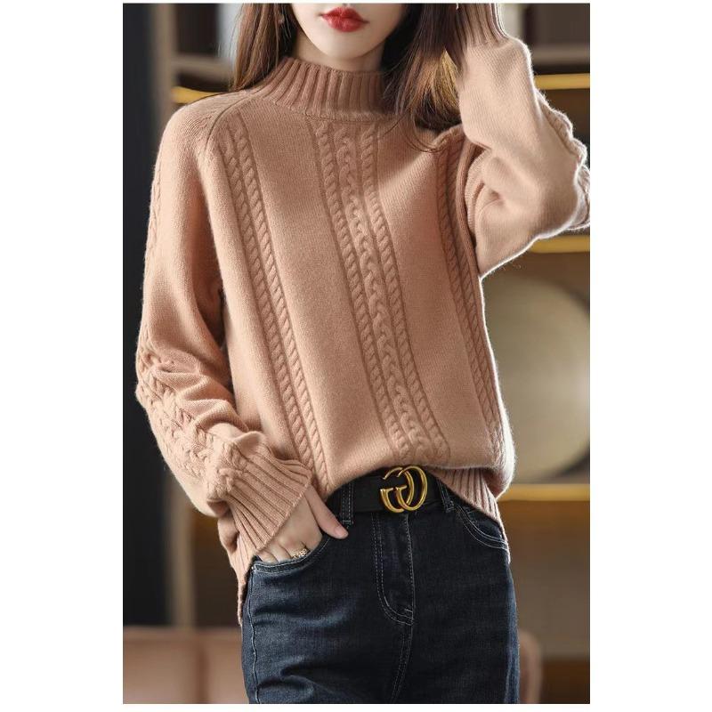 Solid Color Simple Fashion Versatile Knitted Bottoming Shirt Women's Autumn and Winter New Semi-turtleneck Pullover Sweater with Thick Top