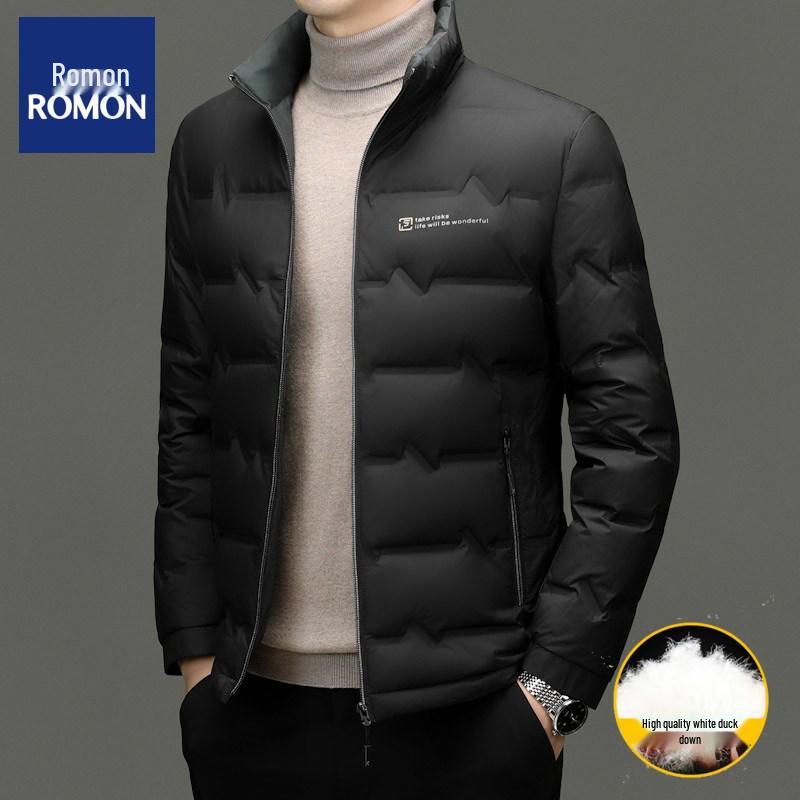 Romon Men's 2025 Stand-Up Collar Down Jacket - High-End, Versatile Business Casual Coat for Spring & Autumn.