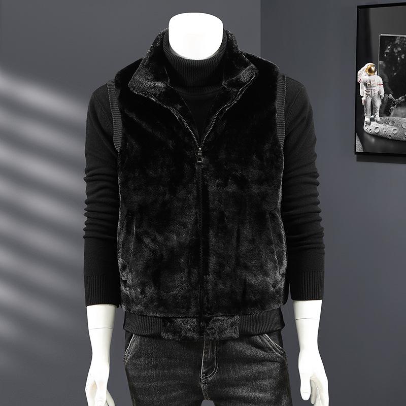 Gilet di Peluche da Uomo Autunno e Inverno Leggera Lussuosità Collo Rialzato Caldo Gilet di Cotone Capo Esterno Imitazione Pelliccia di Coniglio Pelliccia di Vison
