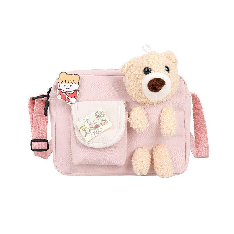 Bear small square bag new women's bag fashionable and sweet contrasting color shoulder bag messenger bag sweet small bag