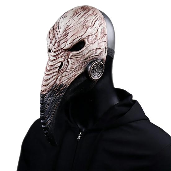 Comfortable Breathable Face Masque Long Nose Raven Masquerade Masque, Steampunk Bird Beak Cosplay Costume, Retro Wood Grain Cushion Latex Scary Creepy