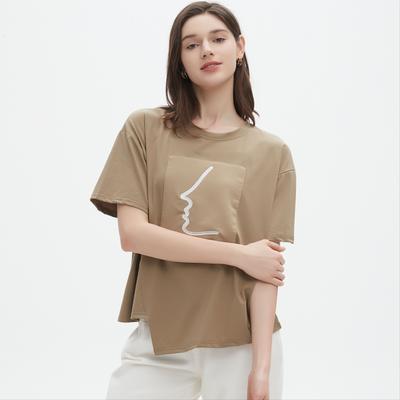 DIMANAF 2025 Sommer Baumwolle T-shirt Frauen Druck Asymmetrische Kurzarm Lose