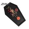 Unique Shape Dessert Plate Halloween Gothic Serving Tray with Engraved Skeleton, Wooden Charcuterie Board, Casket Decorative Catchall for Jewelry