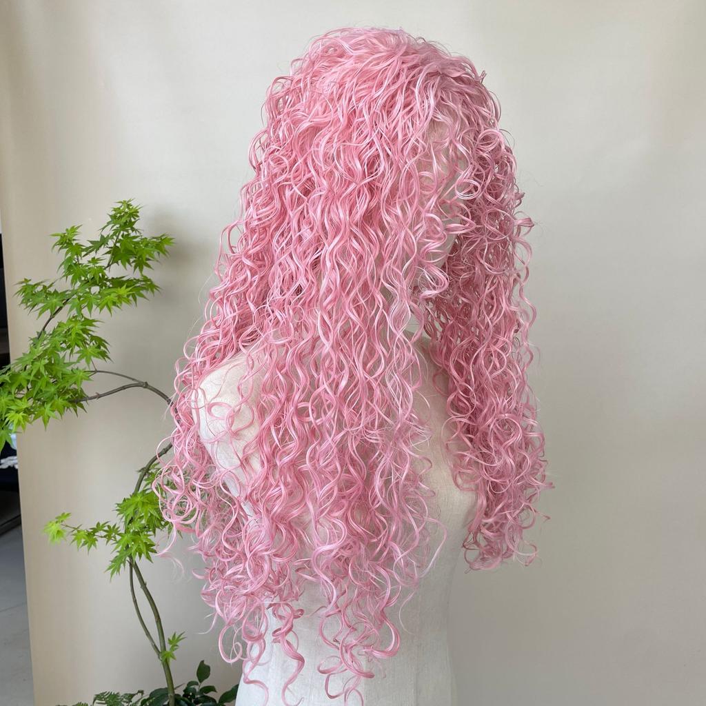 Ashely Long Curly Hair Pink Wig for Women 26inch Cute Heat Resistant Friendly Cosplay Wig Headband Synthetic Wigs for Daily Use