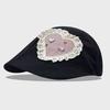 Korean Niche Design Soft Brim Lace Love Sticker Embroidered Forward Hat Spring And Summer Thin Breathable Short Brim Newsboy Cap