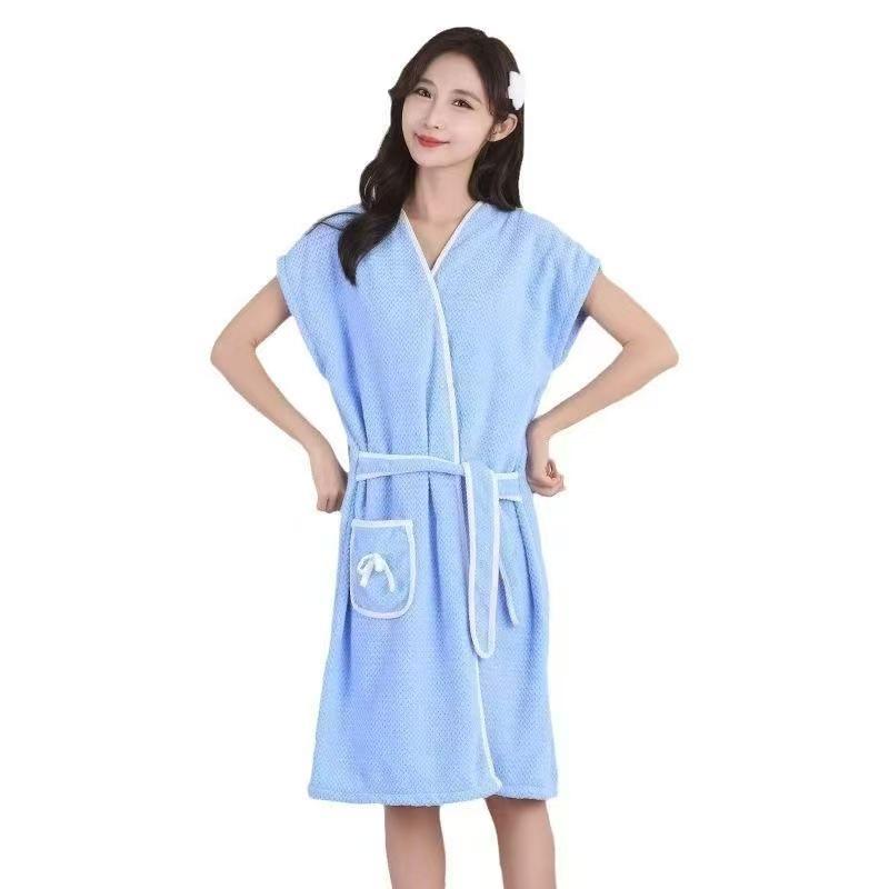 Merbau High-End Korallfleece Wickel-Ärmelloser Bademantel & Handtuch-Kombi