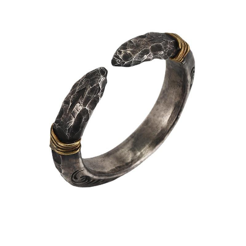 925 Silver Men's Ancient Spearhead Open Ring Handmade Trendy Index Finger Accessory