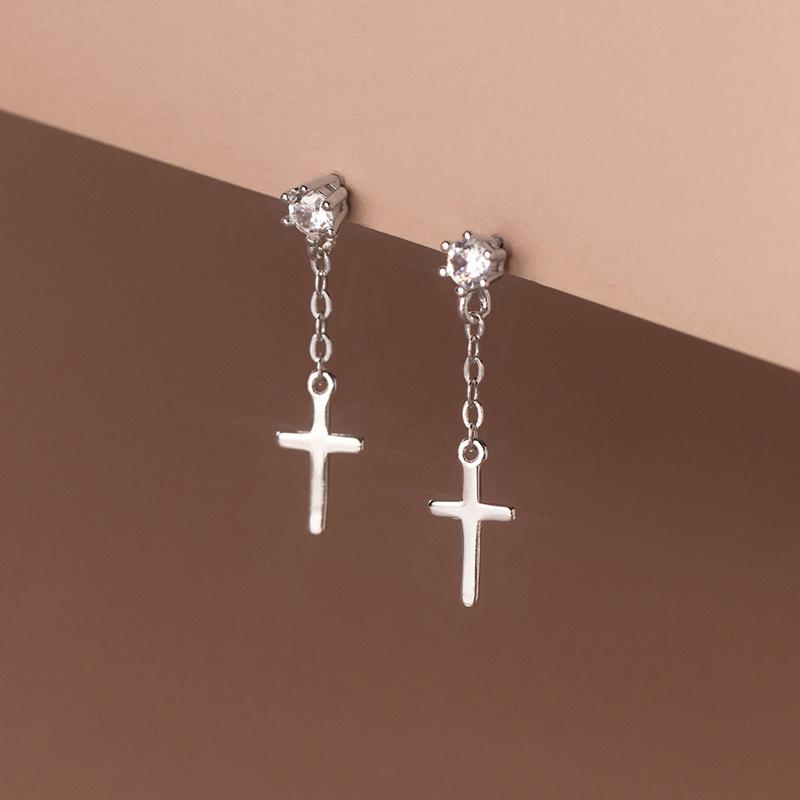 Серьги-подвески с крестом и кисточками из циркона для женщин и мужчин, простые, с характером, универсальные, ювелирные изделия, подарки, оптом