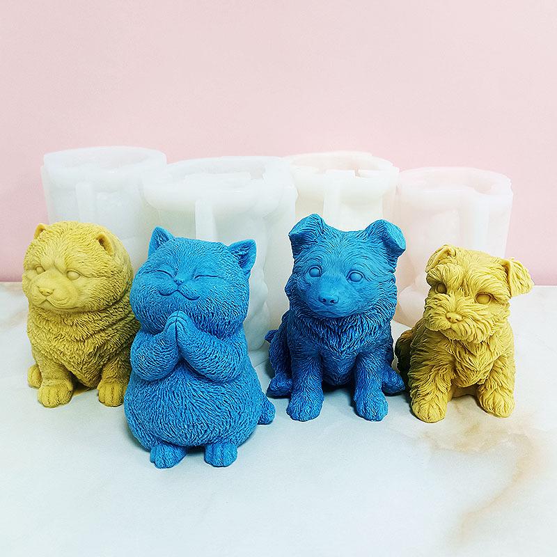 3D Large 2025 Teddy Dog Candle Silicone Mold Cute Cat Hug Resin Mold Cat Dog Gypsum Mould Home Decoration Animal dog molds