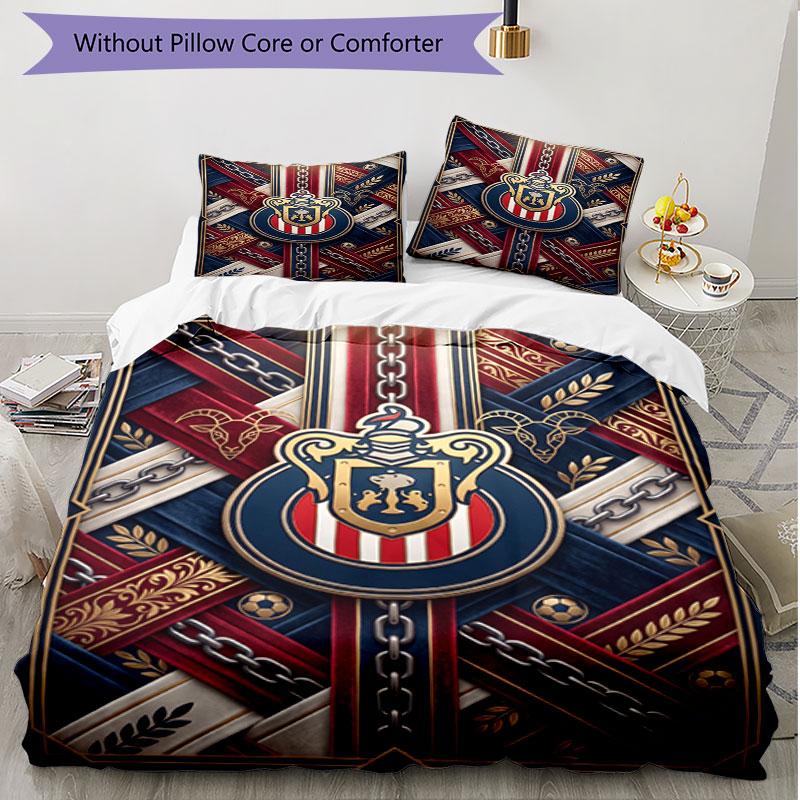 3pcs Duvet Cover Set (1*Duvet Cover + 2*Pillowcase, Without Core), Club Deportivo Guadalajara Print Soft All‑Season Bedding Set, Home Bedroom Decor Gi
