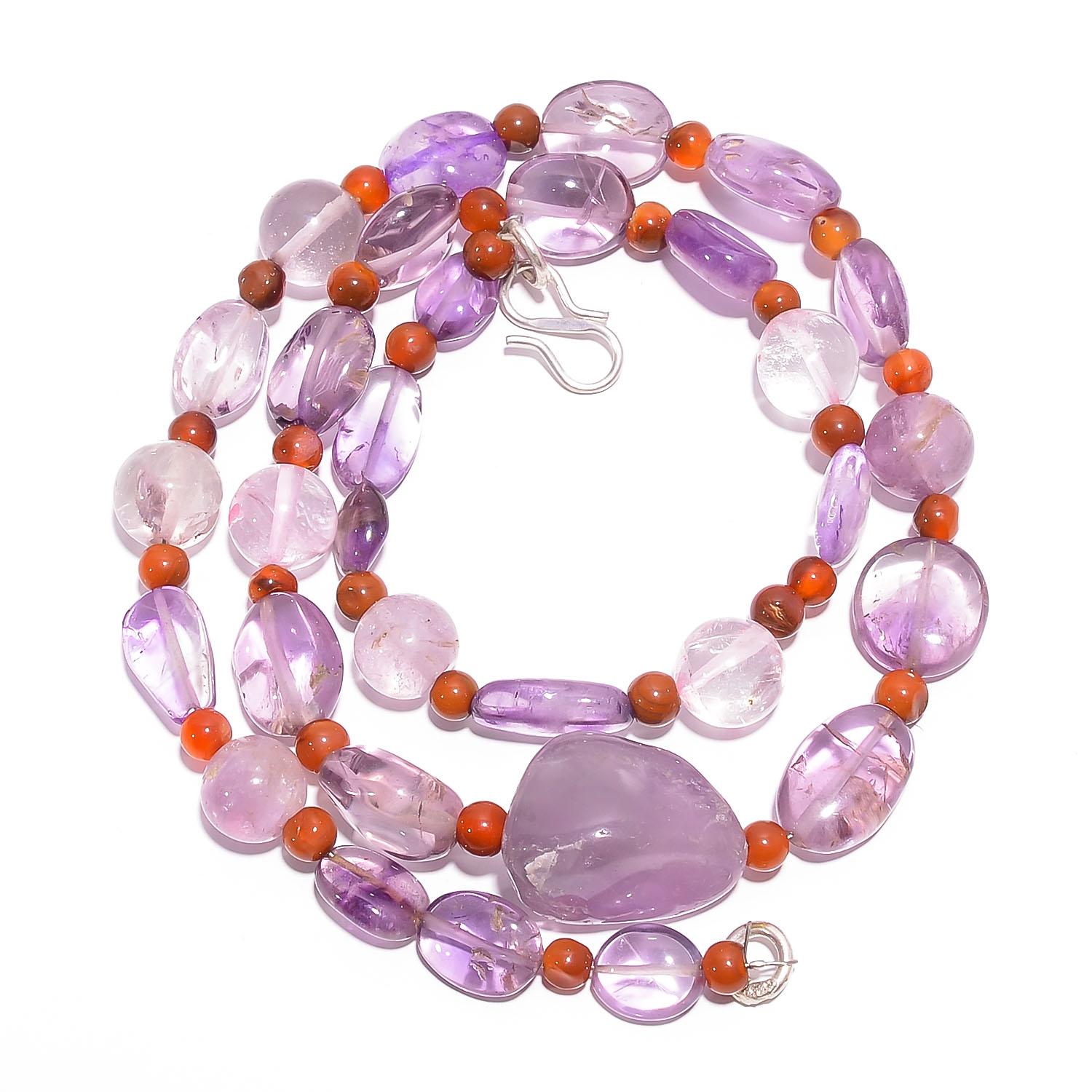 

Natural Amethyst Carnelian Gemstone Smooth Beads Necklace 4-19 mm 18 UB-7834 UB-7834