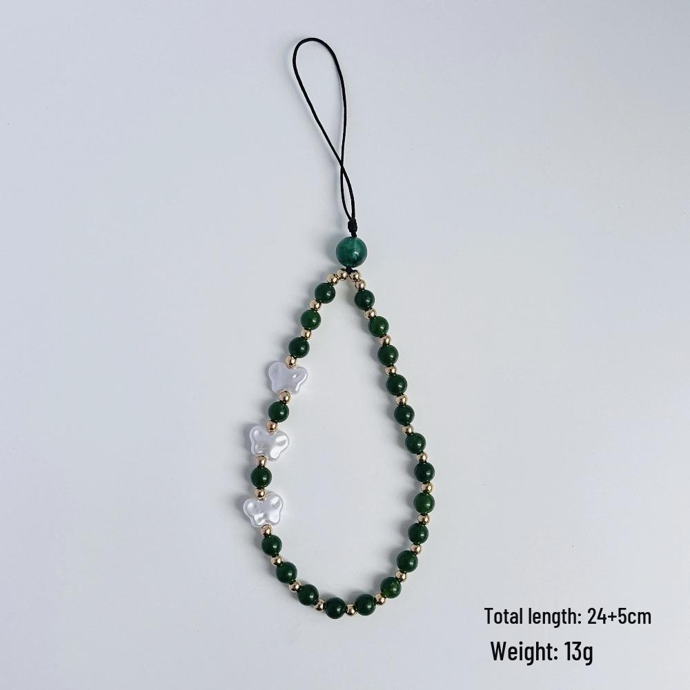 Vintage Chinese-Inspired Pearl & Butterfly Stone Phone Lanyard