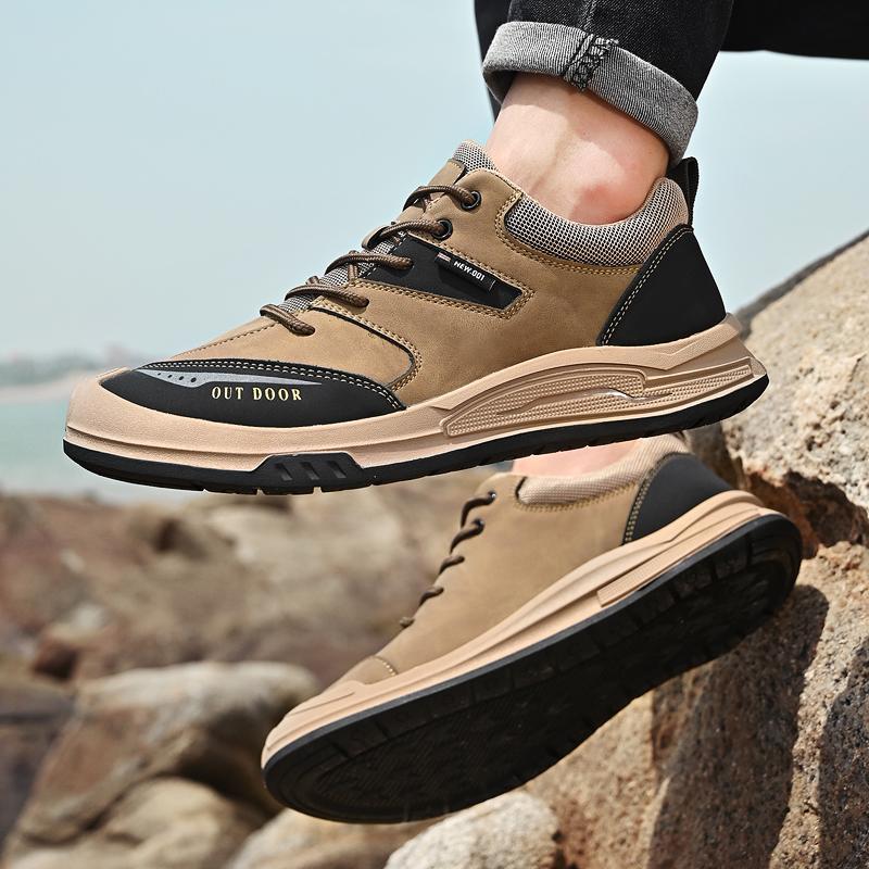 Fashion Breathable Anti-skid Hiking Shoes Low Top All-match Casual Footwear Lace-up Fashion Men's Outdoor Shoes Casual Leather Sneakers