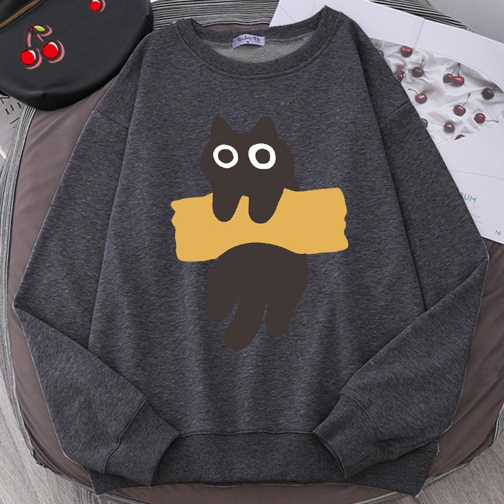 Fun Adhesive Tape Cat Cute Print Cartoons Hoody Men Women Hoodie Autumn New Hoodies O-Neck Loose Clothes Sweatshirts
