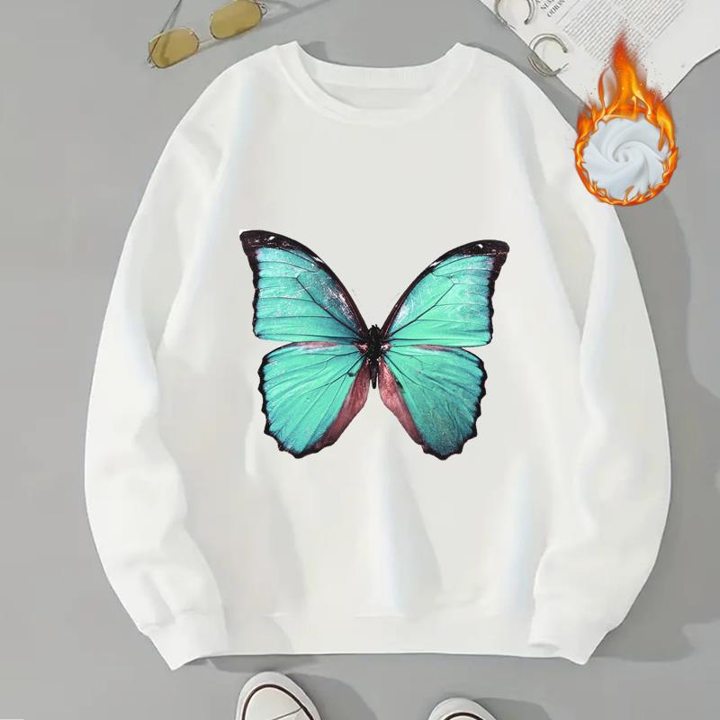 

(Азиатский размер) Женские модные повседневные пуловеры в мультяшном стиле с бабочками, флисовая одежда с принтом, осень-осень-зима, женские весенние толстовки с графическим рисунком