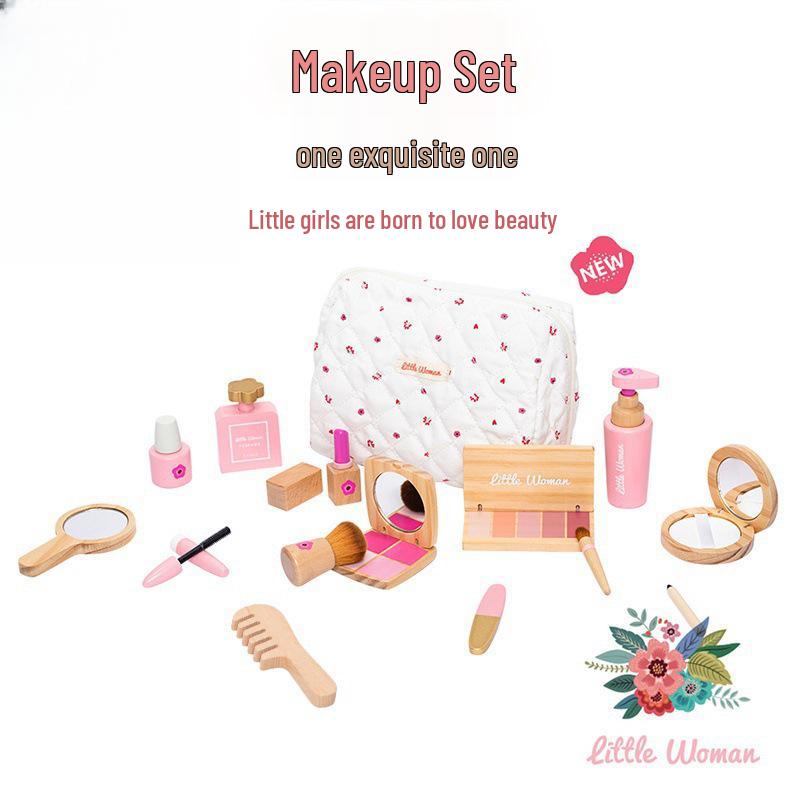 Children s Educational Role-Play Makeup Bag and Wooden Toy Set