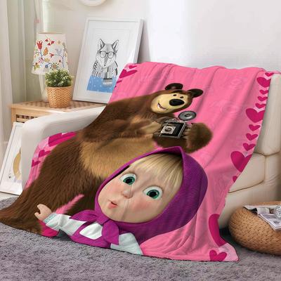 Cartoon M Mascha und der Bär Decke Warm Und Weich Geeignet Für Schlafzimmer Wohnzimmer Schlafsofa Büro Reisen Camping